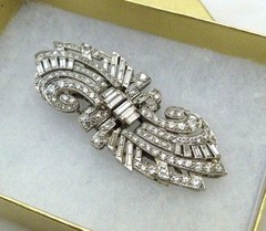 ANTIQUE ART DECO 3.75 CARATS DIAMONDS PLATINUM DUETTE STYLE BROOCH PIN 15.78GRAM