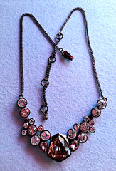 Givenchy Gold Silk Frontal Necklace Rhinestones Amber Pale Pink & White Stones