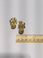 Vintage Gold Tone Flower & Wood Bead Stud Dangle Earrings 2″. BOHO. 70’s.