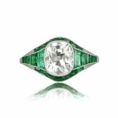 4.00CT Cushion Cut Lab-Created Diamond & Emerald Art Deco Engagement Ring Silver