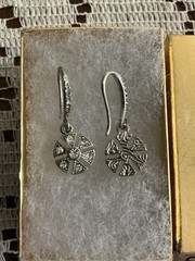 Art Deco Style Pave Rhinestone Silver Tone Pierced Wire Dangle Earrings 1.5”