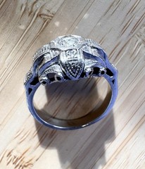 Art Deco 14k White Gold Diamond Wedding Engagement Ring Set Handcrafted Filigree