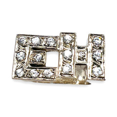 Double INITIAL E H Block LETTER Cubic Zirconia CZ 925 Sterling Silver SZ 8.5