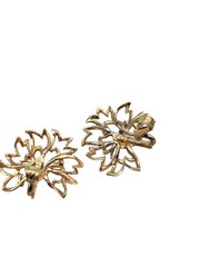 Napier Sterling Clip On Earrings 1940s Gold Wash 925 Silver Large Leaves 925