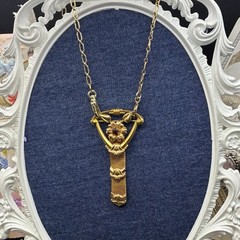 Vintage 12k Gold Filled Pocket Watch Chain Mesh Necklace FOB, Dog Clip, Red Gem