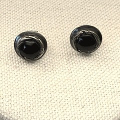 Vintage Sterling Silver 925 Black Onyx Boho Post Stud Earrings
