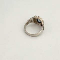 Vintage 925 Sterling Silver Genuine Blue Topaz Marcasite Deco Style Ring SZ 9.5
