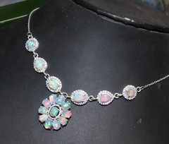 Natural opal cabochon necklace in 925 silver opal jewelry statement necklace