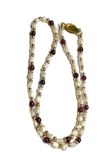 Vintage Genuine Rice Pearls & Almandine Garnet Beaded Necklace & Bracelet Set