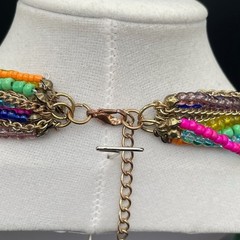 Vintage Multi-Strand Seed Bead Chain Charm Necklace Bohemian Hippie Jewelry
