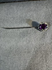 Antique Signed S&W Sturtevant Whiting Art Nouveau Filigree Amethyst Stick Pin