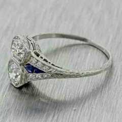 Art Deco Round Cut Lab Created Diamond Sapphire 14Ct White Gold FN Wedding Ring