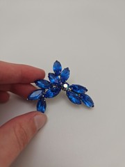 Beautiful Large Silver-Toned Brooch with Brilliant Blue Marquise Rhinestones
