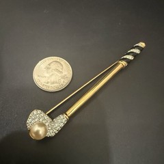 Vintage Retired SWAROVSKI Swan Signed Pave Crystal Faux Pearl Golf Club Brooch