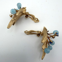 Vintage Mid-Century Blue Opaline Glass Berry Cluster Demi-Parure Set