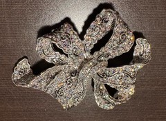 Fabulous Bow shaped Vintage Rhinestone Brooch Heavy Approx 3.5 Inches ?Marked
