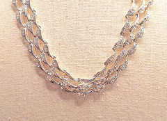 Vtg Napier 3 strand Paisley shaped & Rhinestone Link Wedding 18″ Choker Necklace