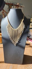 VTG Navette Bibb Necklace Gold Tone Statement AB Glass Graduated Reversible 1950