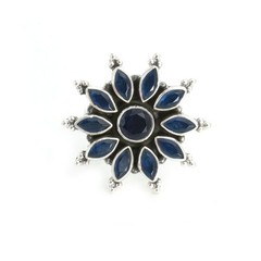 Natural Blue Sapphire Silver Ring 925 Sterling Ring Flower Ring Wedding Jewelry