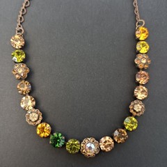 Vintage Crystal Necklace Autumn Brown Green Brass Statement Romantic Statement