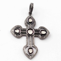 Natural Rosecut Diamond Uncut Polki 925Sterling Silver Victorian Pendant Jewelry