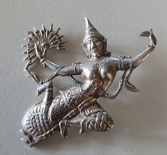 Vintage Large 75mm Pre 1949 Mekhala Goddess Siam Sterling Silver Brooch 14 grams