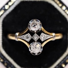 Art Deco Round Cut Lab Created Diamond 14K Yellow Gold Finish Engagement Ring