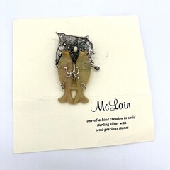 Cathleen McLain Sterling Silver Fish Brooch Semi Precious Stones One-of-a-Kind