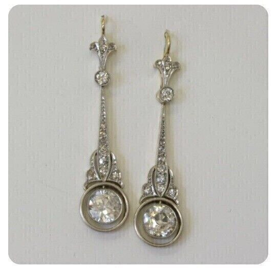 Dangle Drop Engagement Earrings 2.4 Ct Simulated Diamond 14K White Gold Over