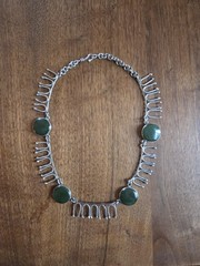 Jade and Silver Vintage Necklace 17 Inches Handmade Adjustable Hook Closure