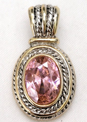 Vintage Crystal CZ Pink Topaz Gold & Silver Tone Detail Earrings & Pendant Set