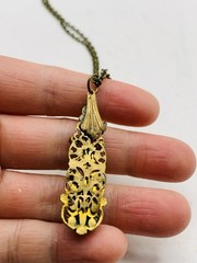 Vintage Gothic Green Colorful Rhinestone Filigree Cutout Bronze Tone Necklace