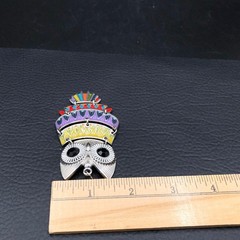 Vintage Owl Pendant Articulated Multicolor Enamel Black Crystal Eye Southwestern