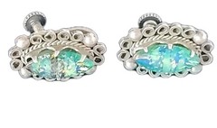 Vintage Jewelry 3pc Lot (1pr) .925 Screw Back Earring (1) Abalone Inlay Bracelet