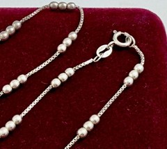 925 Sterling Silver Italy 3MM Triple Bead Stations Box Chain Necklace 16″ Long