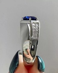 3.1Ct Art Deco Style Lab-Created Diamond Sapphire Wedding 14K White Gold FN Ring