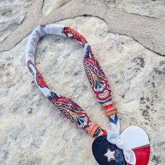 TEXAS Love Southern Bandana necklace clay ceramic beads handmade art July 4
