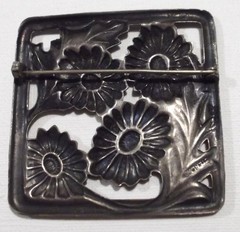 Vintage Sterling Silver Square Shape Flower Floral & Leaves Pin Brooch 2″ Pretty