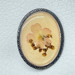 Vtg Pierre Bex Brooch Dried Flowers Oval Tarnished Scroll Detail Trombone Clasp