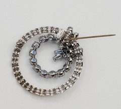Am Lee 925 Sterling Silver Brooch 1.5in Blue Bow Crystal Open Circle 3D Estate
