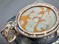 Vintage Sterling Silver Jasper Pendant Large Oval Cabochon Rope Bezel 10.4g