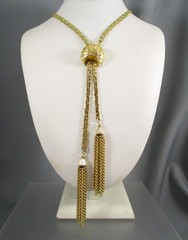 Vtg COROCRAFT Gold Tone Sliding Lariat 21″ total wearable length Necklace 849