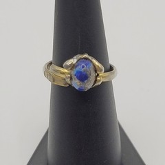 Antique Lapis Lazuli Small Domed Stone w Specks Ring Adjustable Worn Distressed