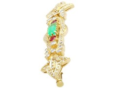 0.93ct Emerald, 0.24ct Ruby and 1.04ct Diamond, 18ct Yellow Gold Brooch