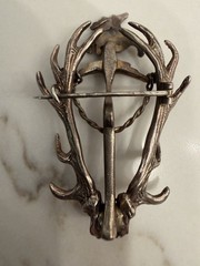 Vintage German Jäger Hunting Brooch Stag Antlers Hirschfänger Sword Silver Tone
