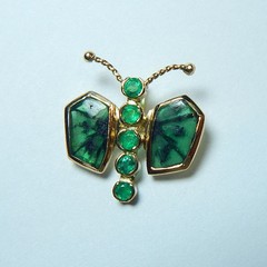 Colombian Trapiche Emerald Butterfly Pendant 18K Y Gold Jewelry Muzo Mines
