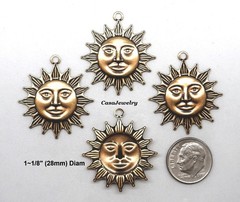 #0237 ANTIQUED GOLD SUNBURST W/TOP HANG RING -4 Pcs