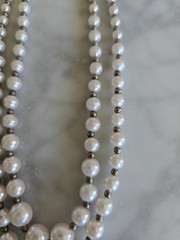 Faux Pearls Silver Tone Beads Double Strand 8.5 In Necklace