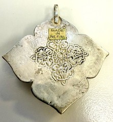 Vintage Nepal Filigree Pendant Turquoise Coral Lapis Silver Tone Boho Ethnic