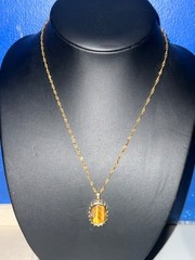 Vtg Gold-tone Double-sided Tiger’s Eye Pendant on Twisted Link Chain Necklace